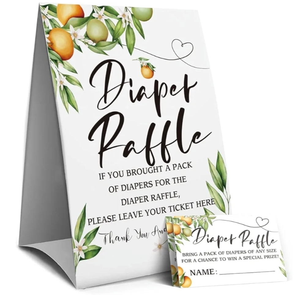 Brand New Diaper Raffle Sign and 50 Guest Cards Set